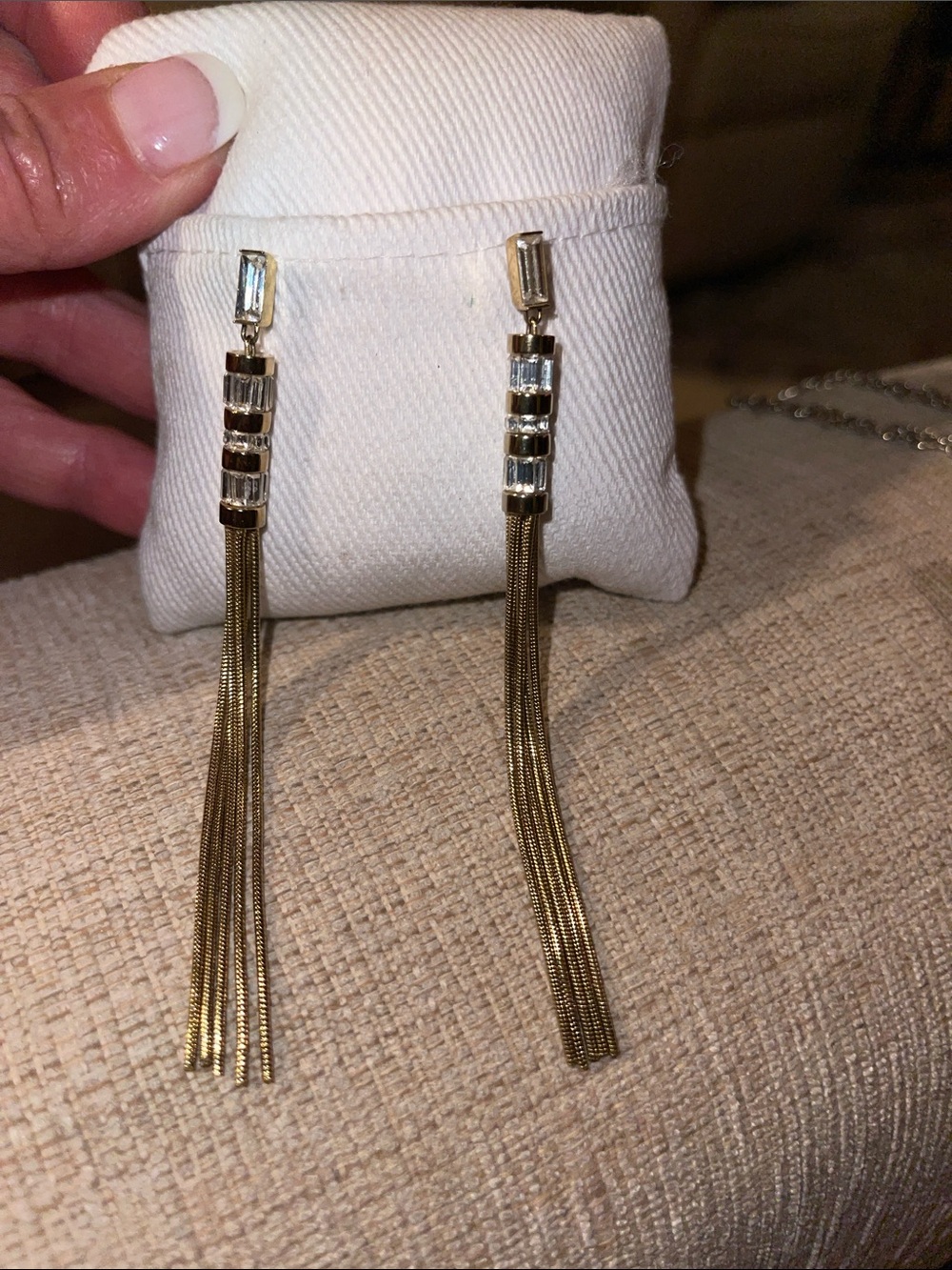 Michael Kors Gold-Tone Chain Tassel Earrings with Clear Baguette Crystals